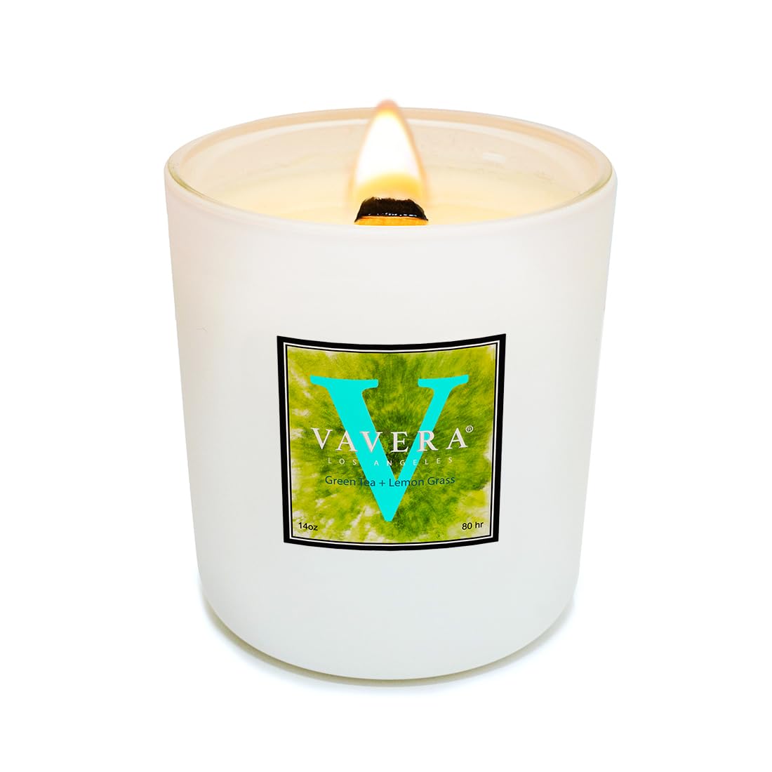 VAVERA Green Tea + Lemon Grass Wood Wick Candles that Crackle (14oz/Matte Soy Candle). an Amazing Spa Fragrance. Amazing Christm