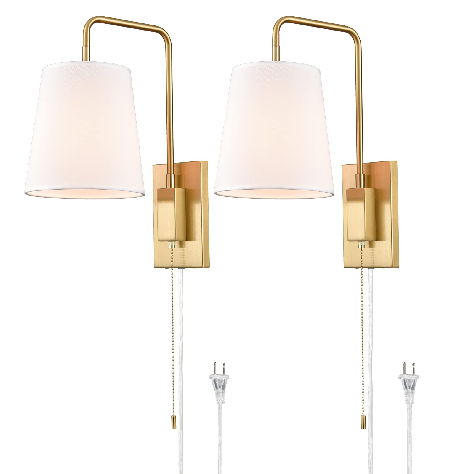 AXILAND Wall Sconces Set of Two, Gold Fabric Shade Wall Sconce Bedroom Plug-in Wall Lamp Set of 2