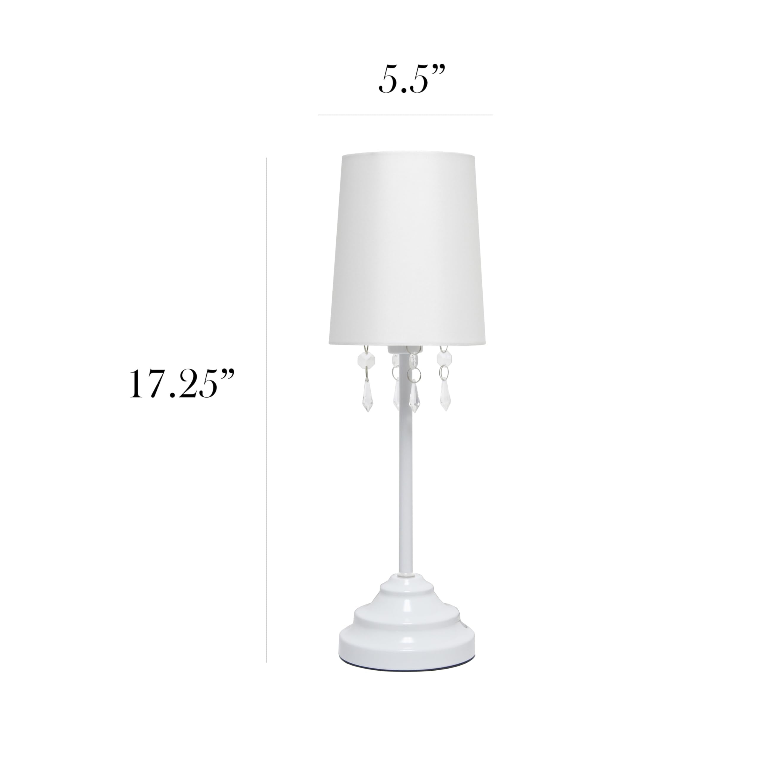 Simple Designs LT3018-WHT Table Lamp, Fabric Shade, Acrylic Beads, White, 16.62in Height, Metal, Single Pack