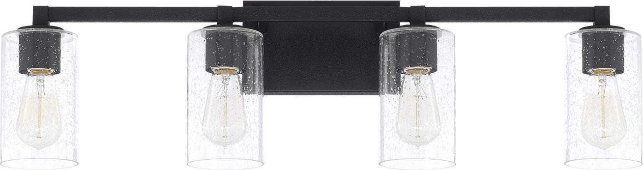 Capital Lighting 119841BI-435 Ravenwood Clear Seeded Glass Bath Vanity Wall Mount, 4-Light 400 Total Watts, 10 H x 33 W, Black I