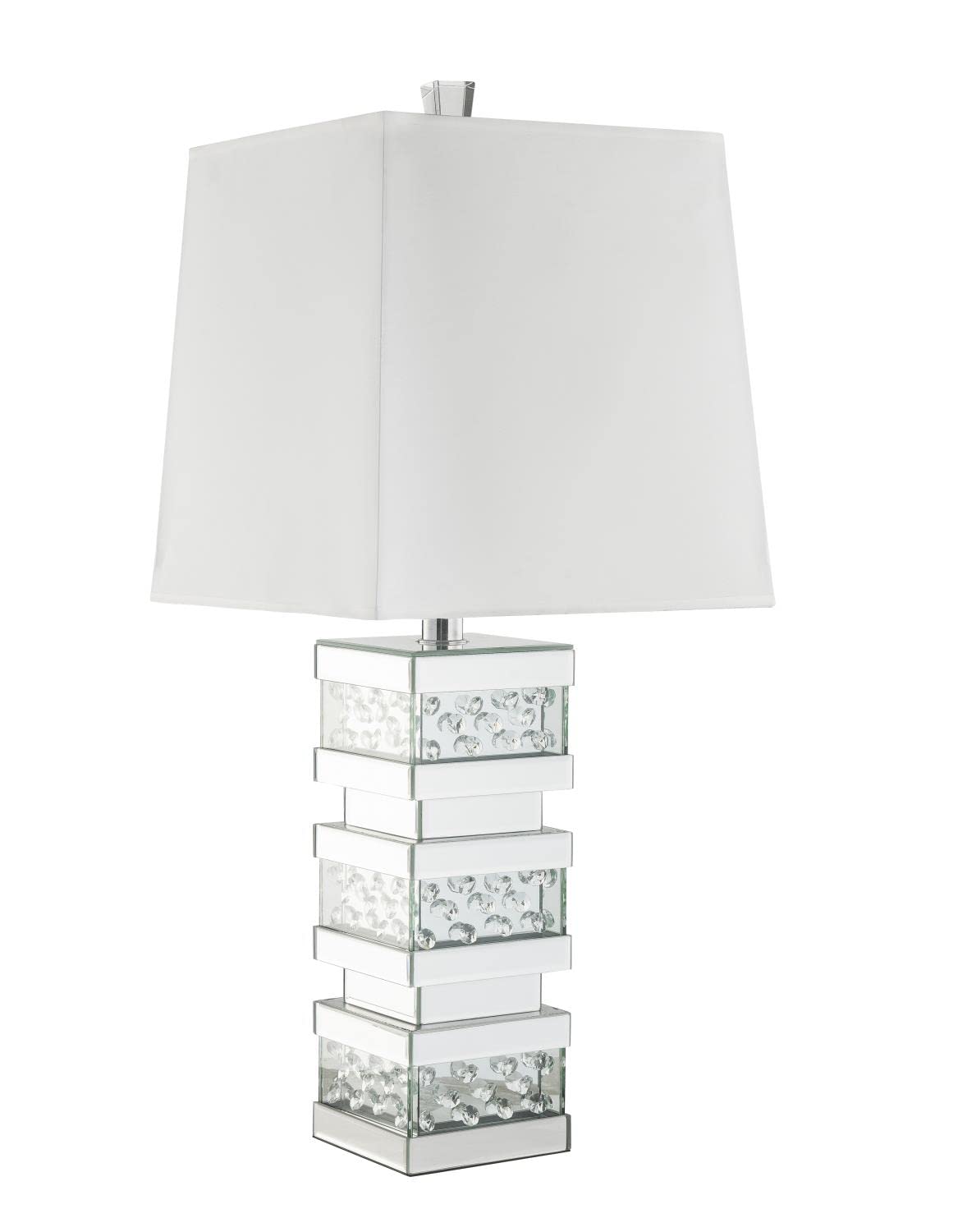 Acme Nysa Square Table Lamp in White Fabric and Mirrored
