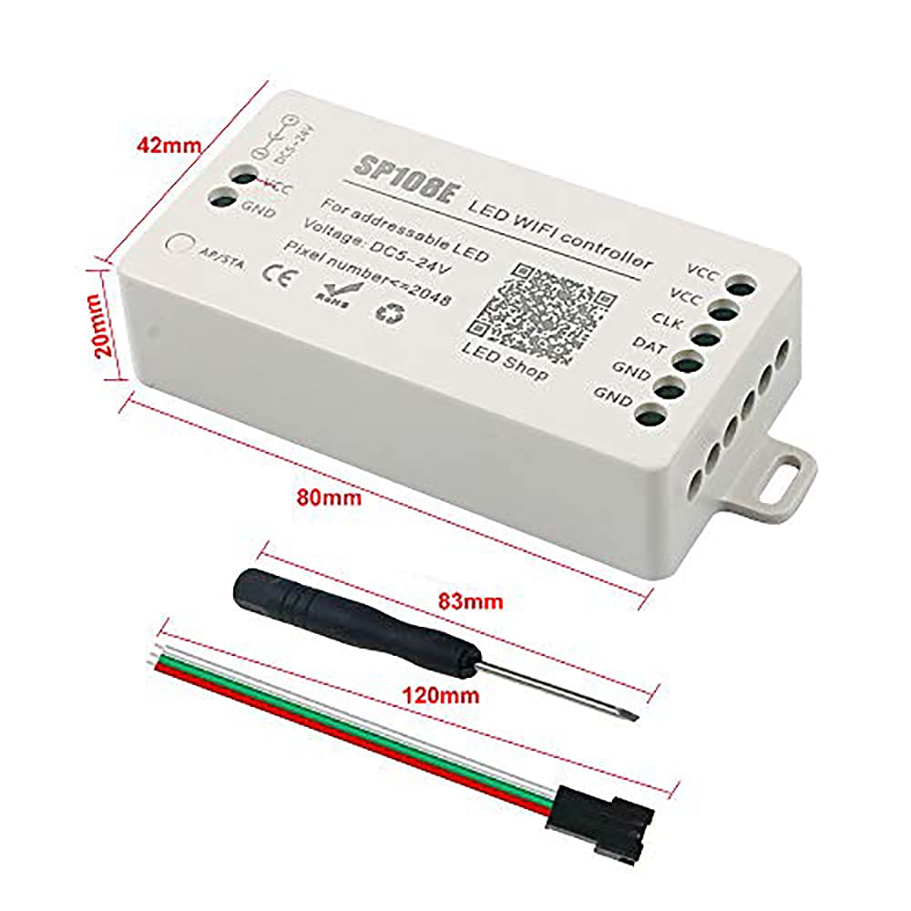 RGBZONE WiFi LED Controller, Smart APP Control, Compatible with WS2812B/WS2811/WS2815/WS2801, Multicolor, Model 4334417650