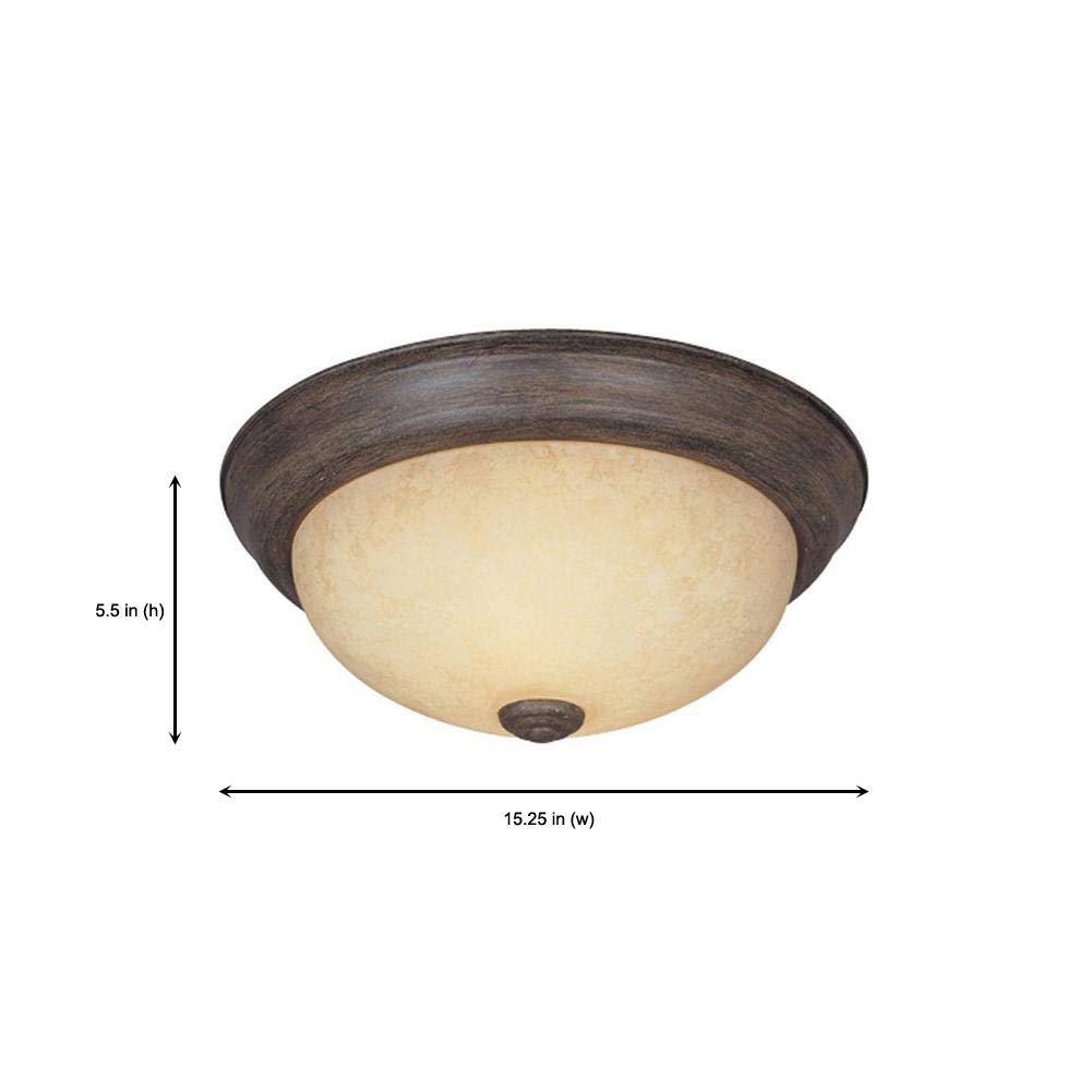 Designers Fountain 15 In Rustic 3-Light Flush Mount Ceiling Light, Warm Mahogany With Amber Glass Shade, 1257L-Wm-Am
