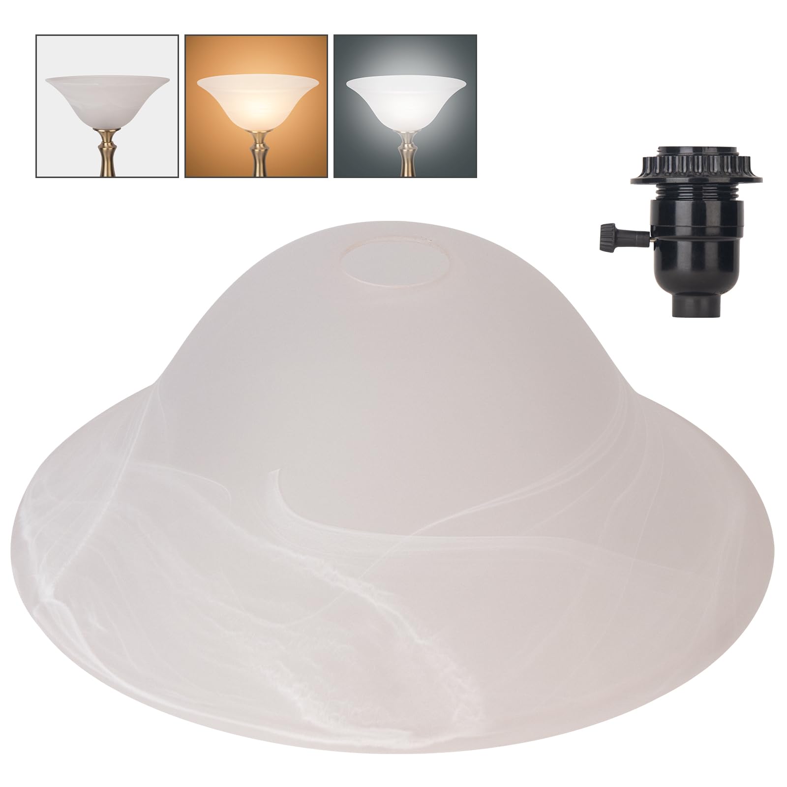 HonoDing Glass Lamp Shade for Torchiere Floor Lamps, E26 Socket, Alabaster White, Model CX00035
