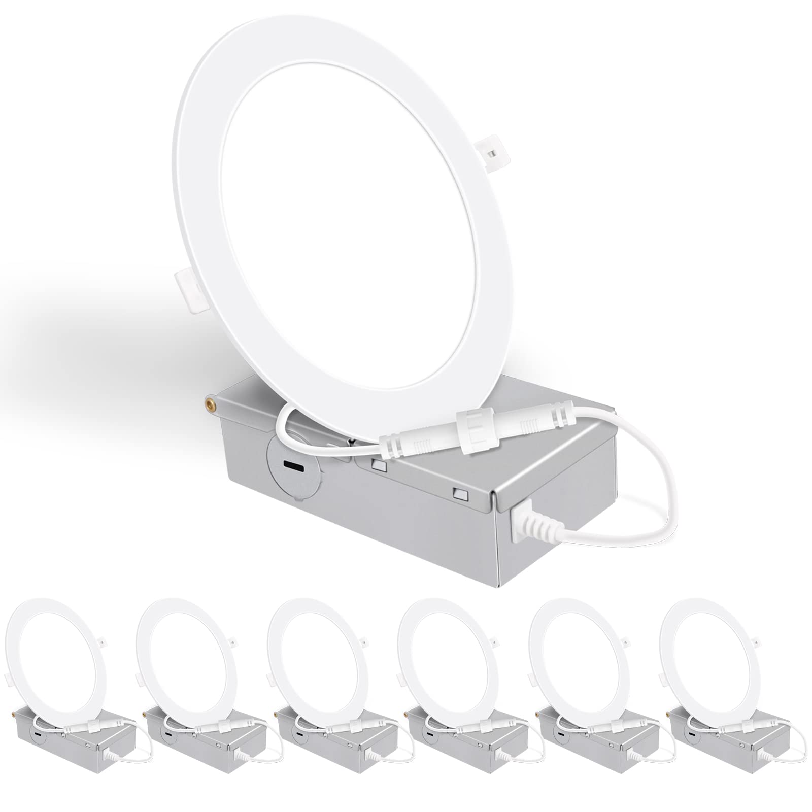 6 Inch Ultra-Thin Led Recessed Lighting With Junction Box, 5000K Daylight Canless Wafer Downlight, 12W=110W Eqv, Dimmable Led Ceiling Lights, 900Lm, Etl Certified, 6 Pack