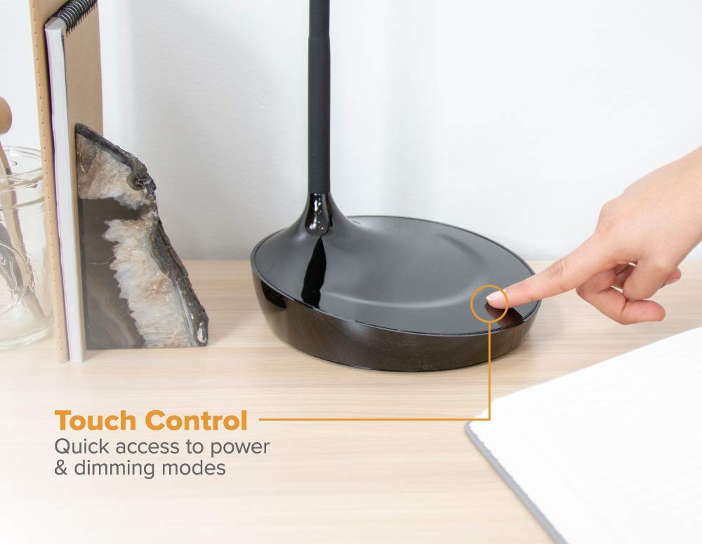 Bostitch Gooseneck LED Desk Lamp KT-VLED1502-BLK, Dimmable, Black, with USB Charging Port, Plastic, Ideal for Home Office
