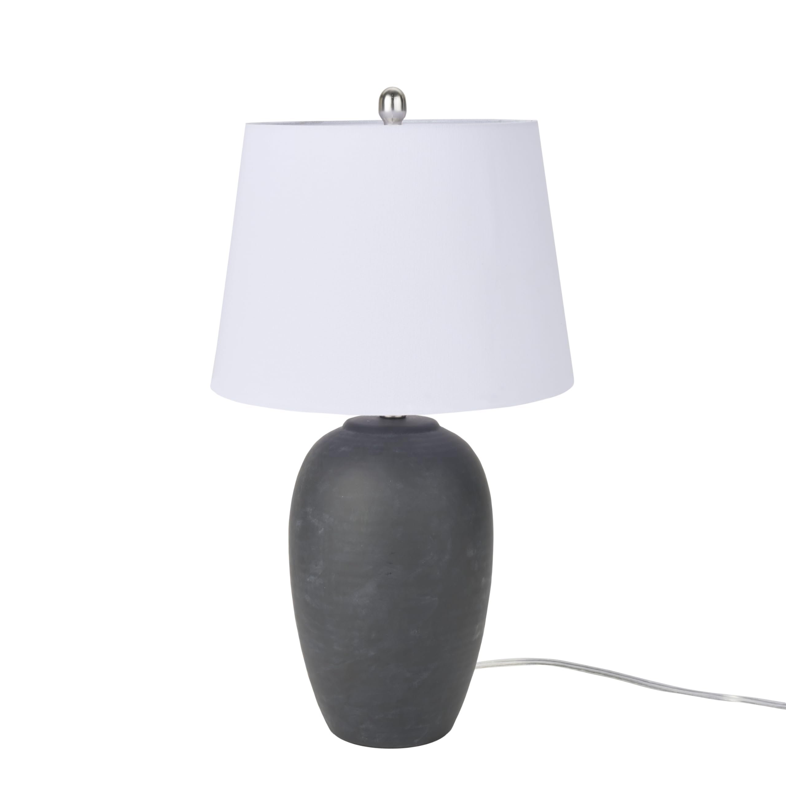 Nourison 23'' Black Vintage Distressed Ceramic Pot Table Lamp For Bedroom, Living Room, End Table, With White Tapered Drum Shade