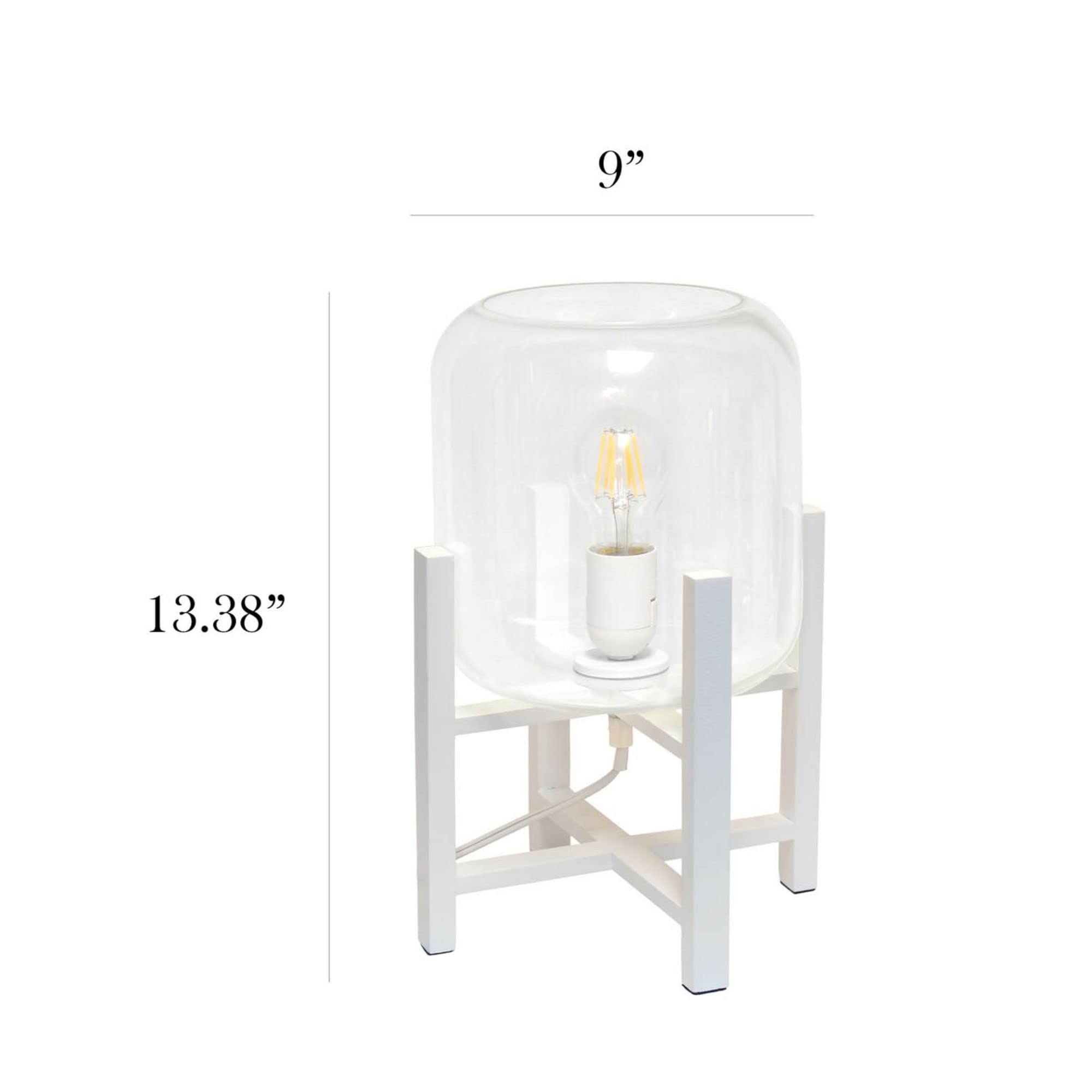 Simple Designs Lt1068-Wht Wood Mounted Glass Cylinder Shade Table Lamp, White/Clear, 9 X 9 X 13.38