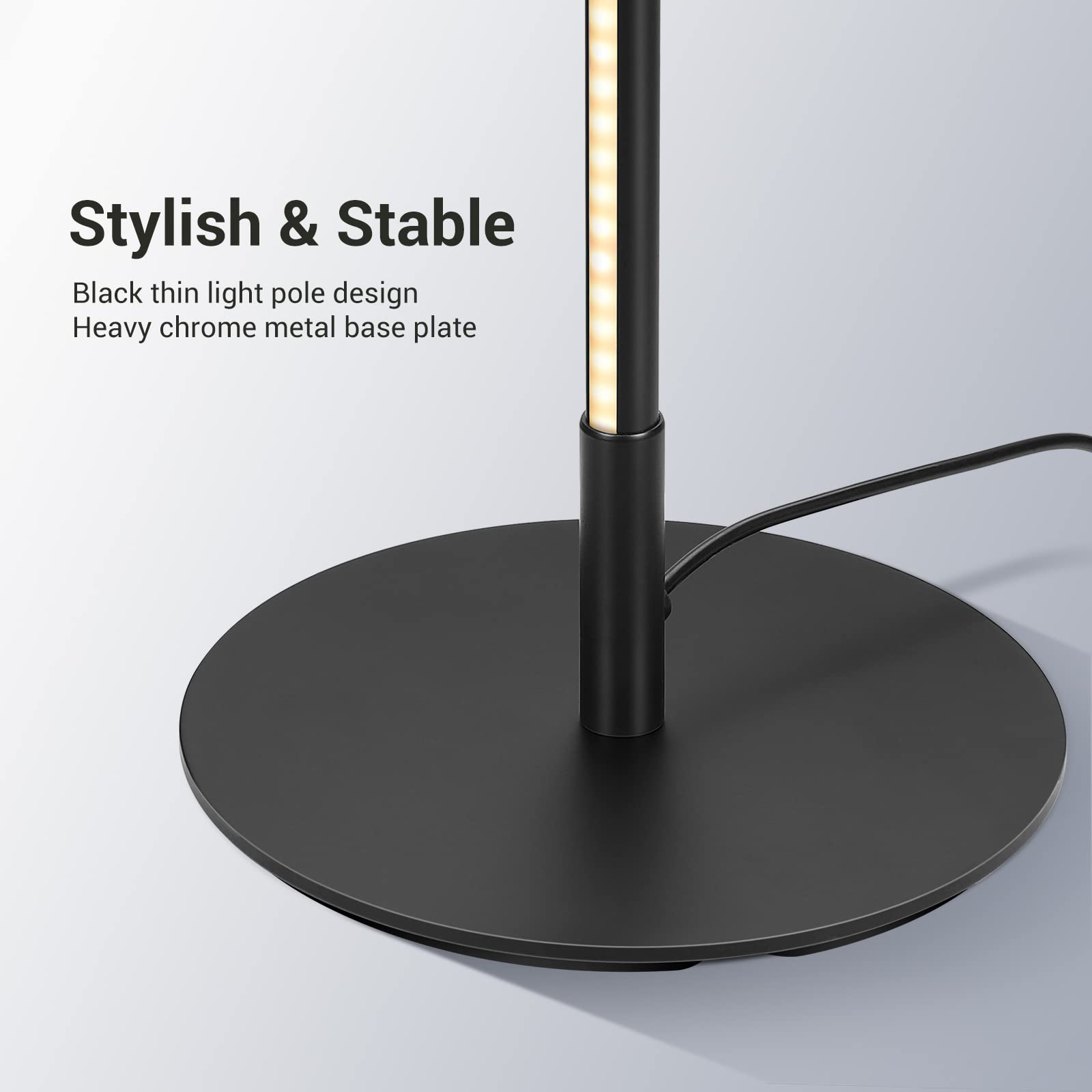 DEWENWILS Modern LED Floor Lamp - 57.5" Dimmable Minimalist Lighting, Black Metal for Living Room, Bedroom, Home Office, 3000K Warm White