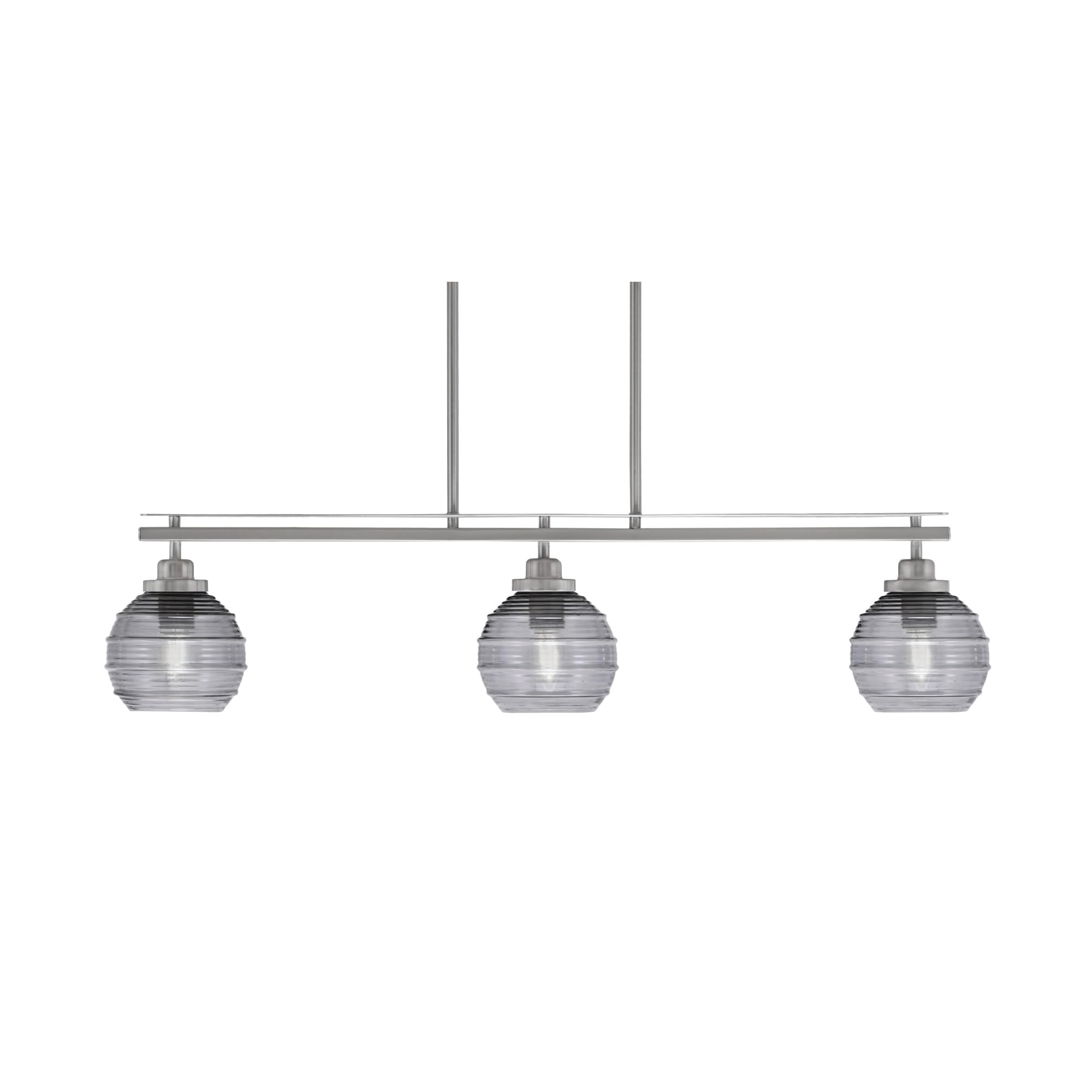 Toltec Lighting Odyssey 3 Light Island Light, Brushed Nickel Finish, 6in Smoke Ribbed Glass