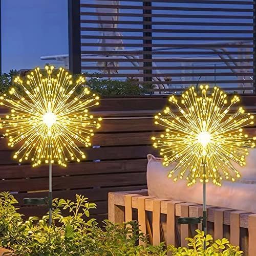Lanthium 2Pack Garden Decoration Solar Outdoor Light with 240 LEDs, Waterproof Solar Firework Lights Modes: Flashing and Stable,