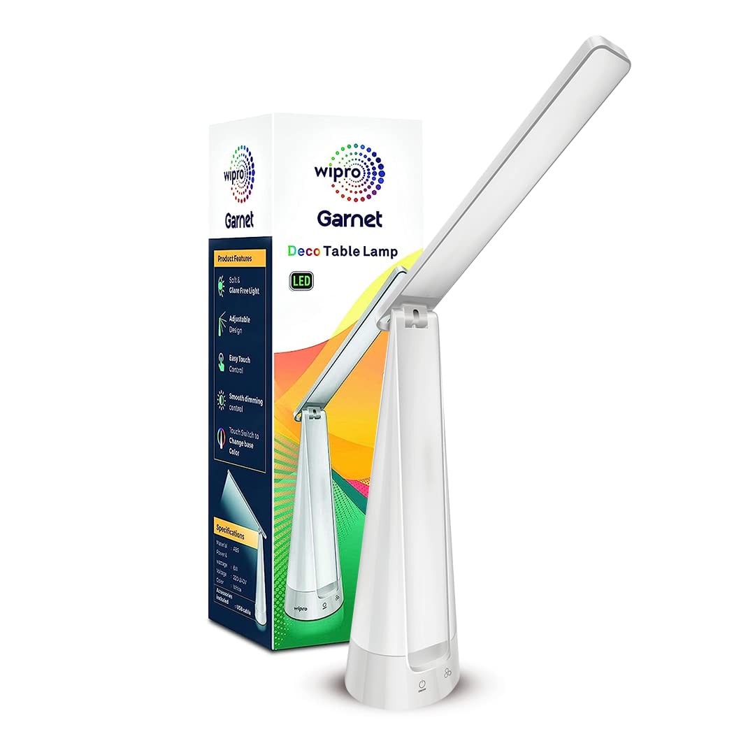 Wipro 6W Led Table Lamp With 3 Grade Dimming, Ambience Lighting, Six Colour Options And Adjustable Neck, USB Chargeable Multi-Pu