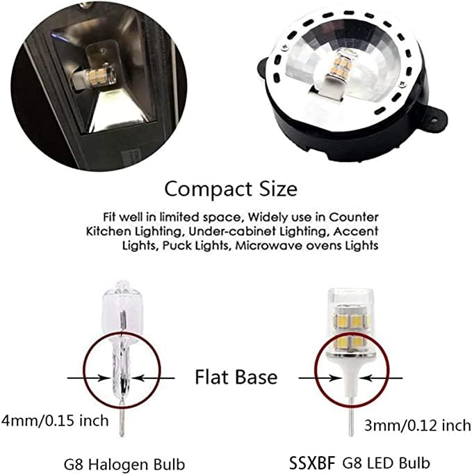 Ssxbf G8 Led Bulb, 20-25W Halogen Equivalent 3W T4 Bulb, Daylight White 6000K, 120V Puck Light Bulbs For Under Cabinet Light, Un