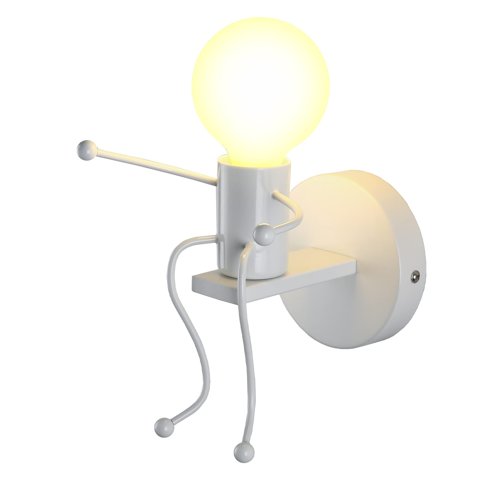 SOUTHPO Mini Wall Light Fixture, Metal Iron, White, E26 Base, Creative Little People Design, Indoor Decoration, Single Size
