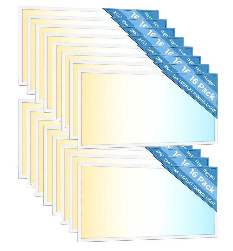 FlipToLed 16 Pack 2x4 LED Flat Panel Light for Drop Ceiling  9360lm Selectable 30W/40W/50W/60W/72W  Color Temperature 3000K/3500K/4000K/5000K/6500K  0-10V Dimmable  120-277V  ETL DLC