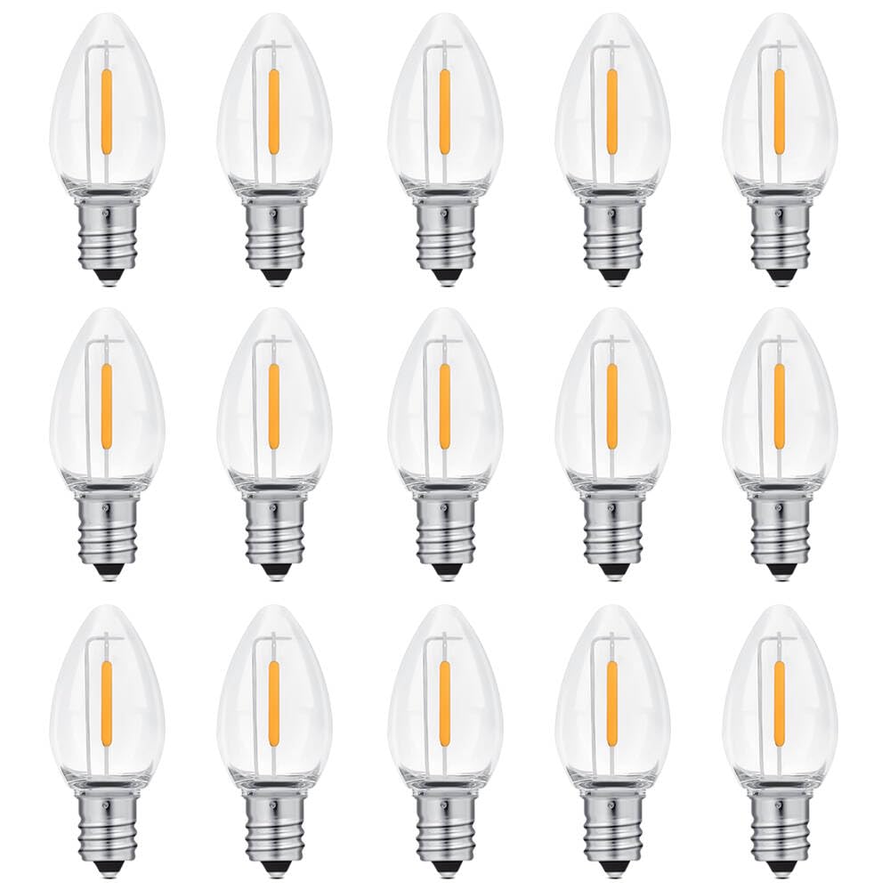 Neteha 15 Pack C7 Clear Led Replacement Christmas Light Bulb, C7 E12 Base 120V Waterproof Led Bulbs For Christmas Outdoor String