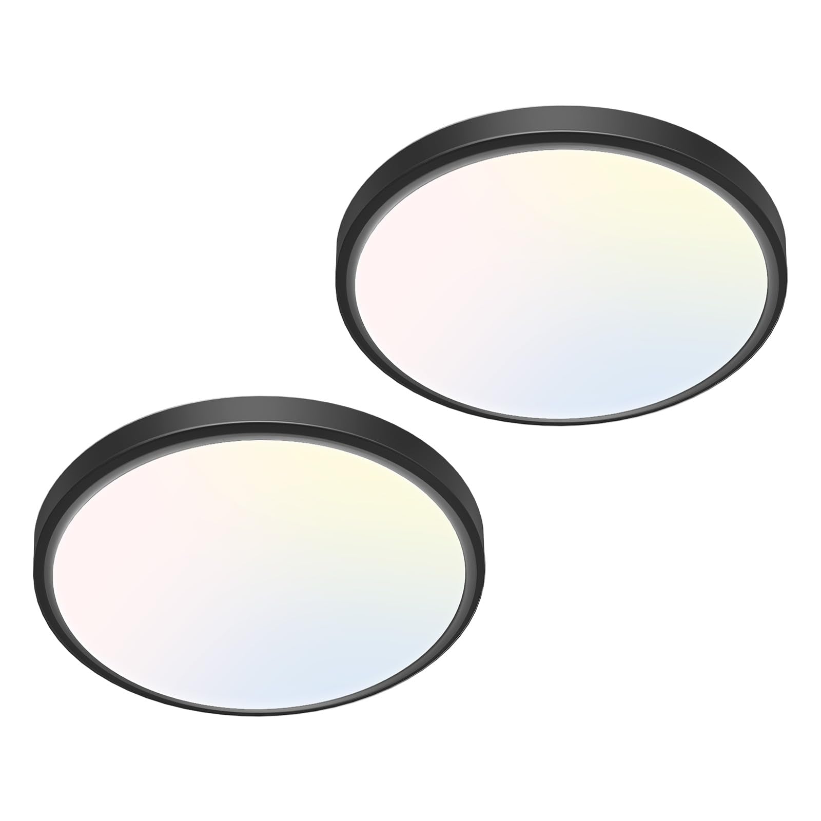 libtit 7 inch Flush Mount LED Ceiling Light Fixture  3000K-6500K Adjustable  15W 1500lm Black Satin Round Ceiling Lamp for Bathroom Hallway Kitchen Bedroom  2 Pack