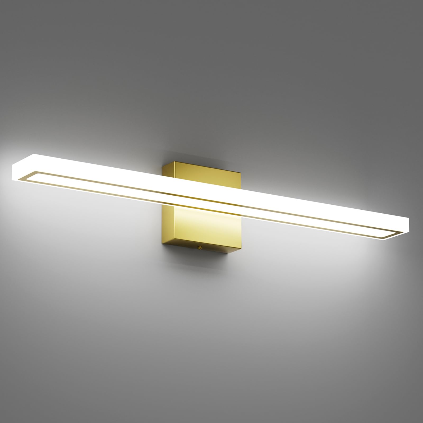 lundwa 24inch Gold LED Bathroom Vanity Light Bar, 18W Modern Fixture, Cool White 6000K, Model JS6181, Stainless Steel