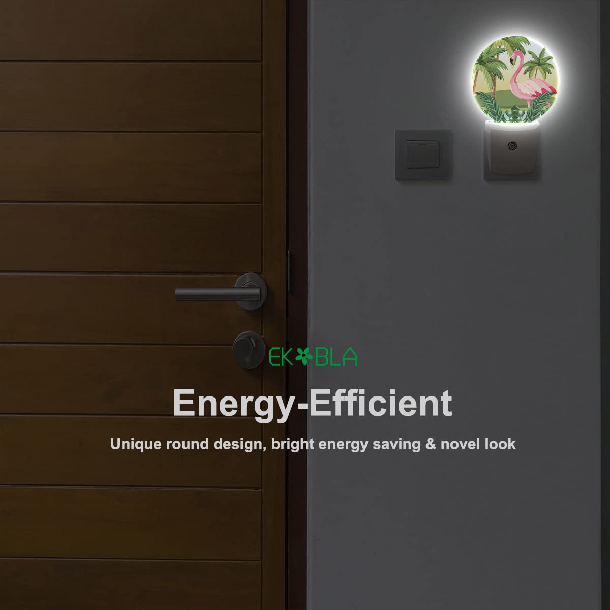 Ekobla Flamingo Night Lights Plug Into Wall Tropical Palm Tree Jungle Green Plant Night Lamp Home Auto Sensor Led Dusk To Dawn L