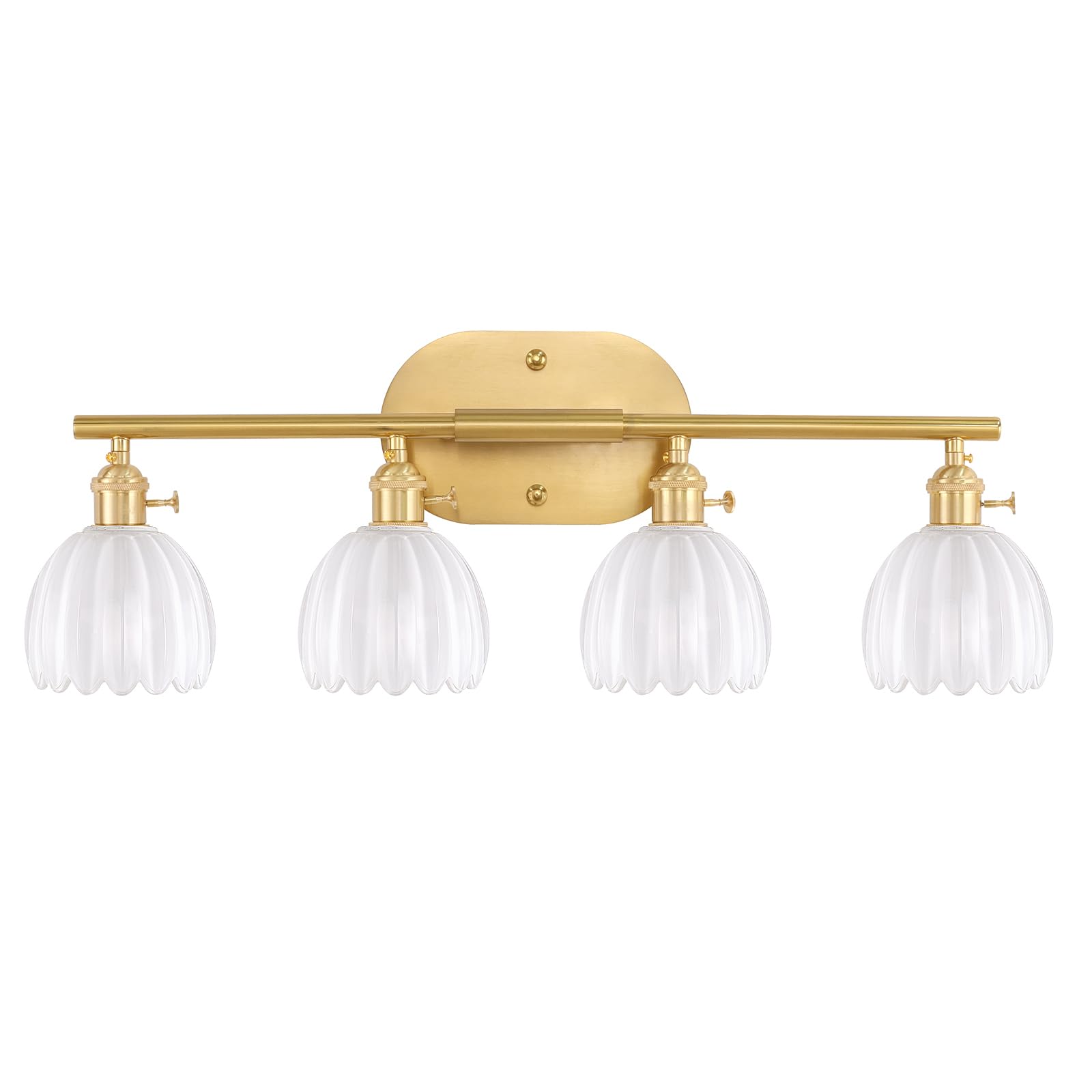 Shenmoyl Bathroom Light Fixtures  4-Light Brass Vanity wall Light Over Mirror with White Tulip Glass Shade for Bedroom Living Room (Bulb Not Included)