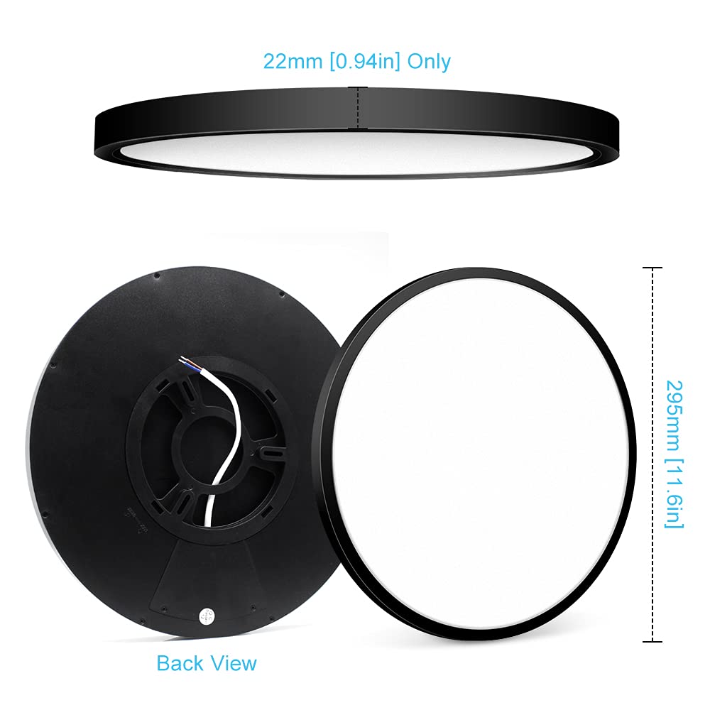 LEDLightsWorld 12 Inch LED Ceiling Light Flush Mount 4000K Neutral White 24W Black Low Profile Model LM-XDD-US-24W-NW-1P-B