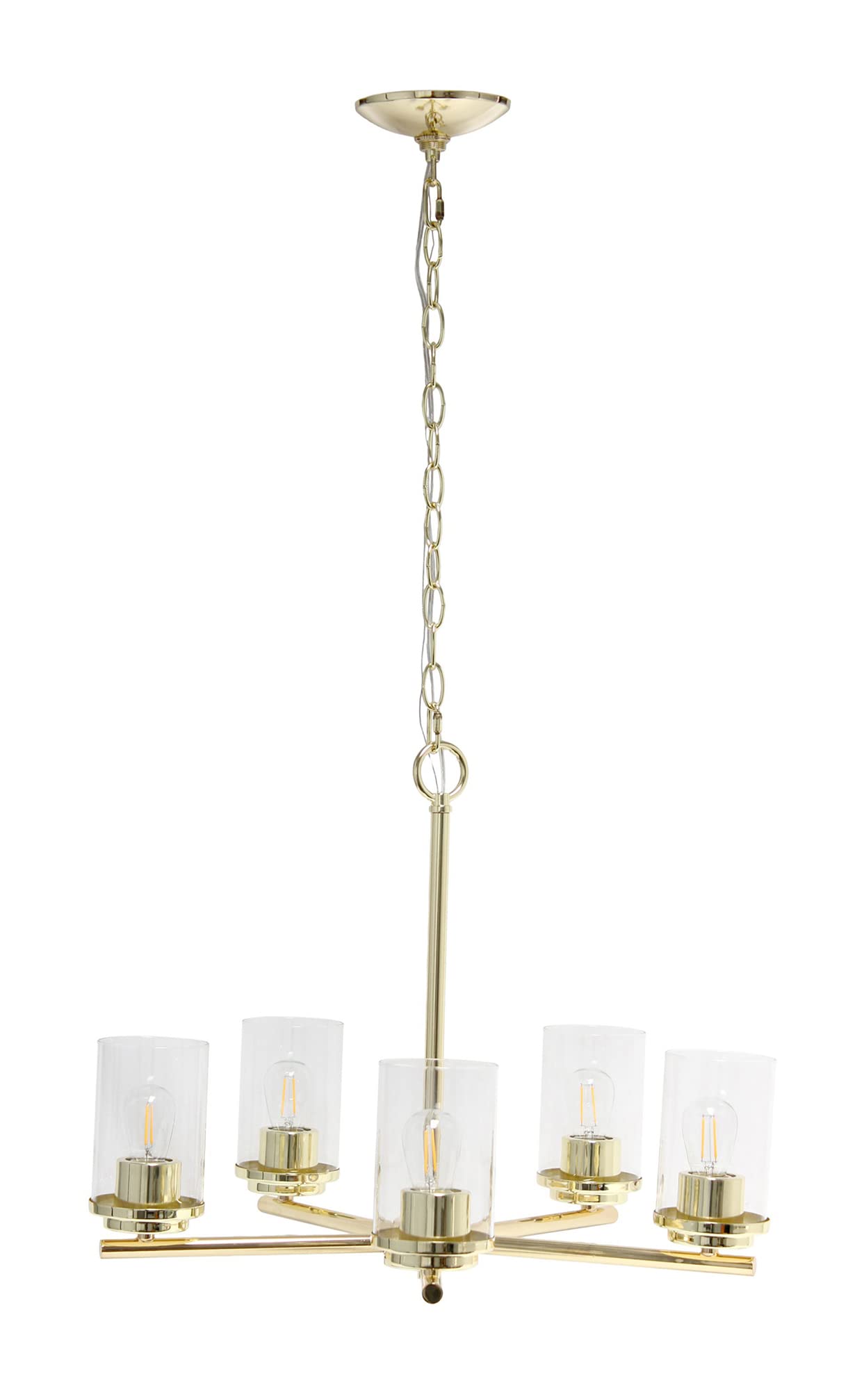 LALIA HOME 5-Light Pendant Chandelier, Clear Glass & Metal, 20.5in, Gold, Model 1270-LHP-3013-GL