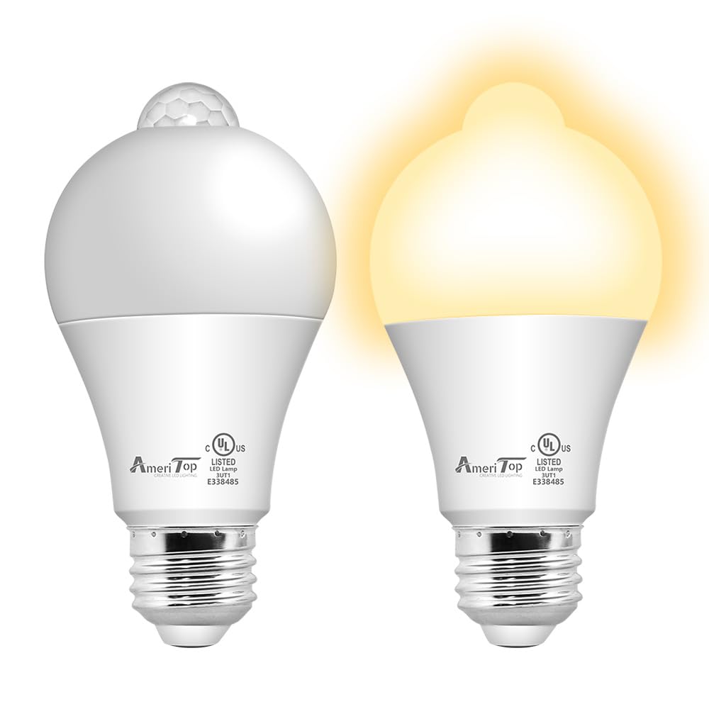 Ameritop Motion Sensor Light Bulb- 2 Pack, 10W(60W Equivalent) 806Lm Motion Activated Dusk To Dawn Security Led Bulb; Ul Listed,