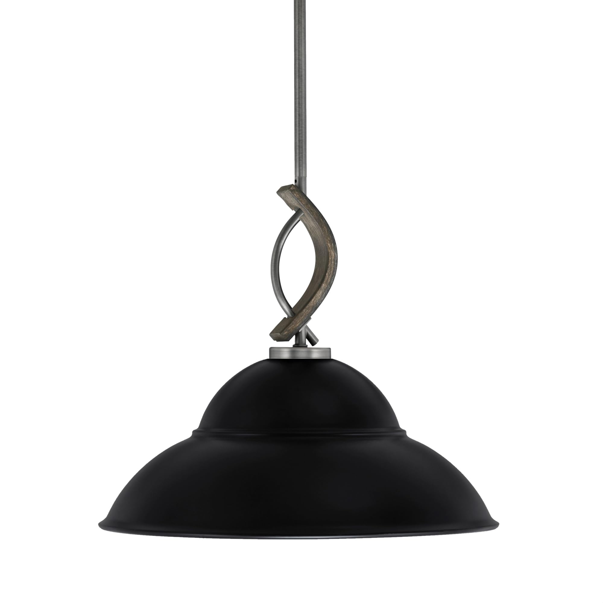 Toltec Lighting Monterey Stem Hung Mini Pendant, 16in Matte Black Double Bubble Shade, Graphite & Distressed Wood-Look Metal Finish