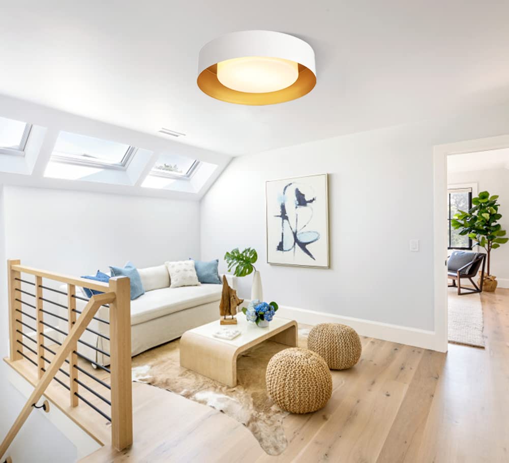 Mivenda Modern Flush Mount Ceiling Light Minimalist Close To Ceiling Lighting Fixture White And Gold Flush Mount Light Fixture Forbedroom Entry  Hallway Balcony  Bathroom (16.5)