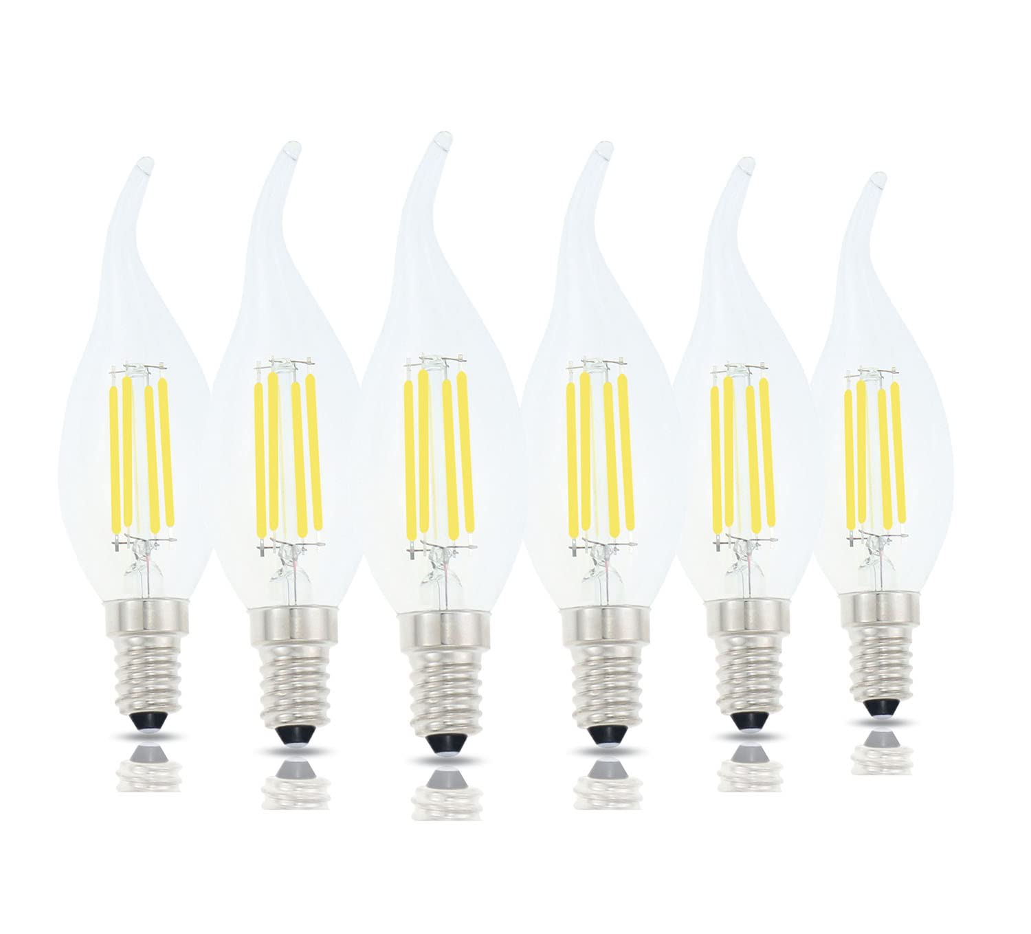 Lamsky E14 Led Bulb European Base 4W Led Chandelier Light Bulbs Dimmable 40W Equivalent,Flame Tip Candelabra Led Bulbs,110V 6000
