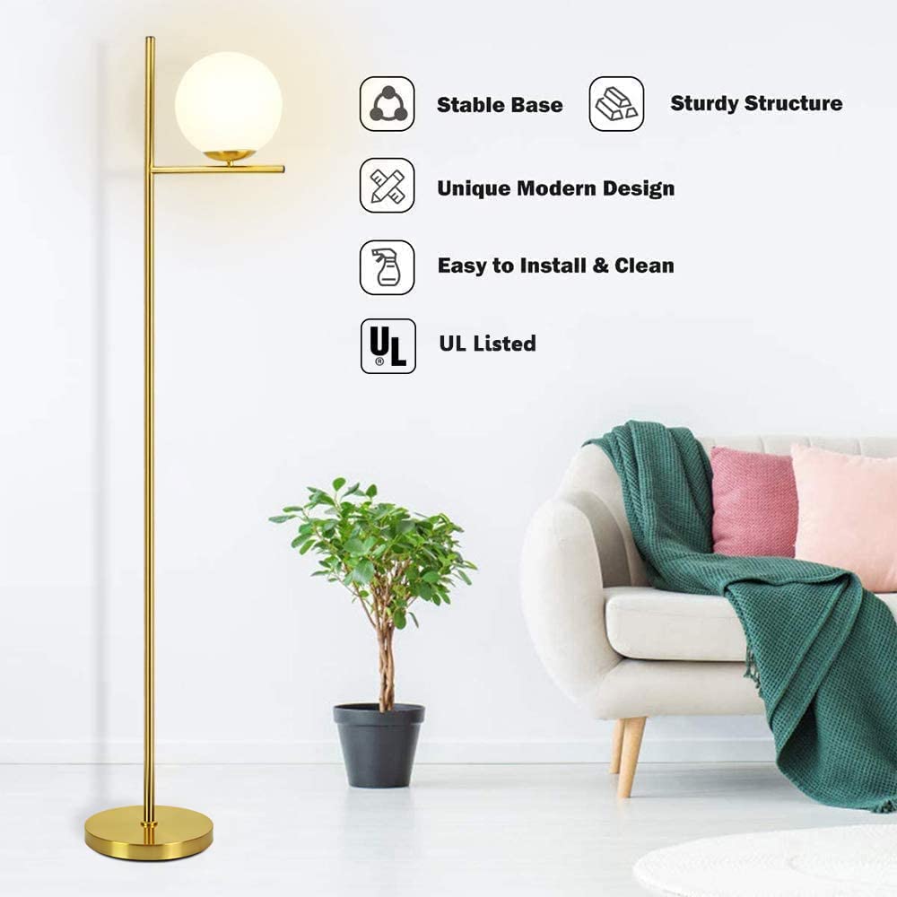 DINGLILIGHTING DLLT LED Floor Lamp, Frosted Glass Globe, Energy Saving, Sphere-Gold, Model PY-F1036G