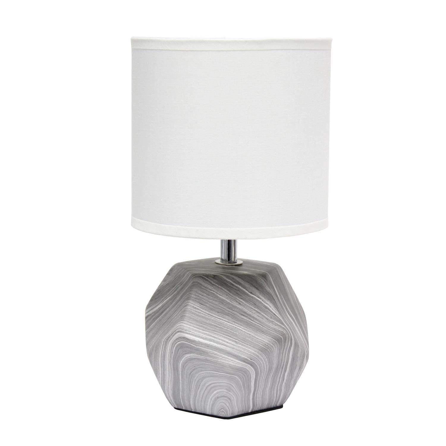 Simple Designs Lt2065-Mbl Round Prism Mini Table Lamp With White Fabric Shade, Gray Marble