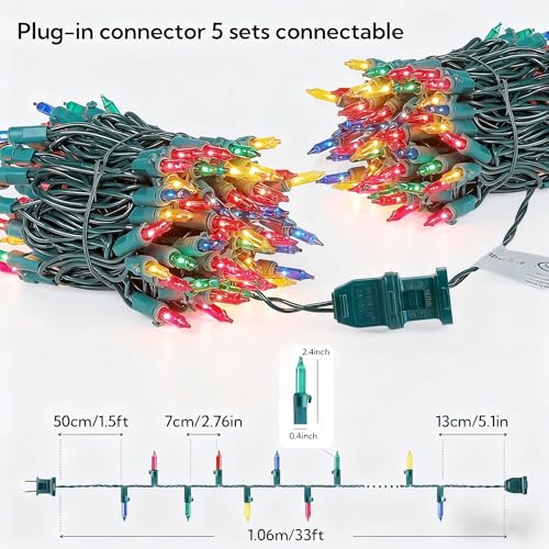 Oopswow Mini String Lights, 100 Count 23Ft, Multicolor Incandescent Bulbs On Green Wire For Indoor Christmas Tree & Holiday Decor