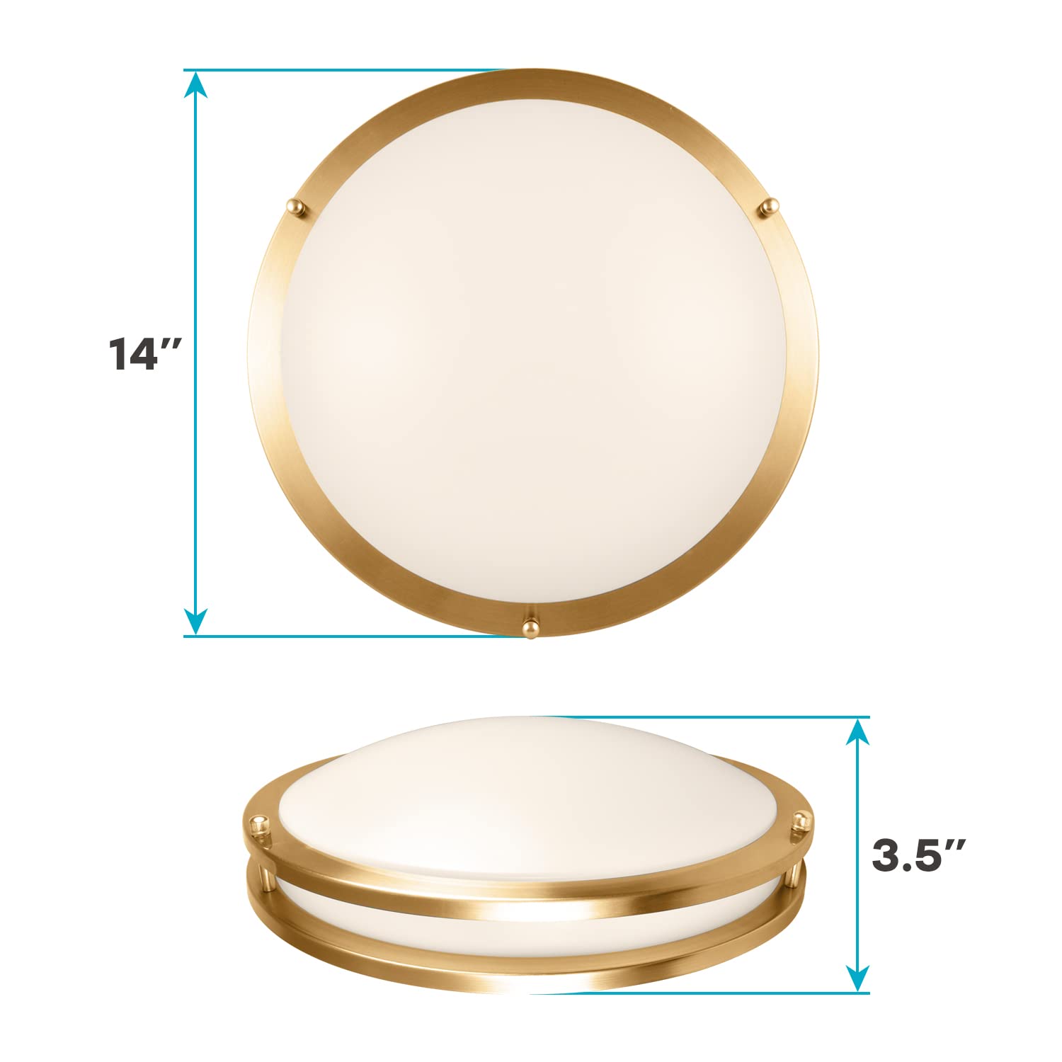 LUXRITE 14 Inch LED Flush Mount Ceiling Light, Dimmable, 18W, 1440 Lumens, 5 Color Selectable, Brushed Brass, Model LR23297
