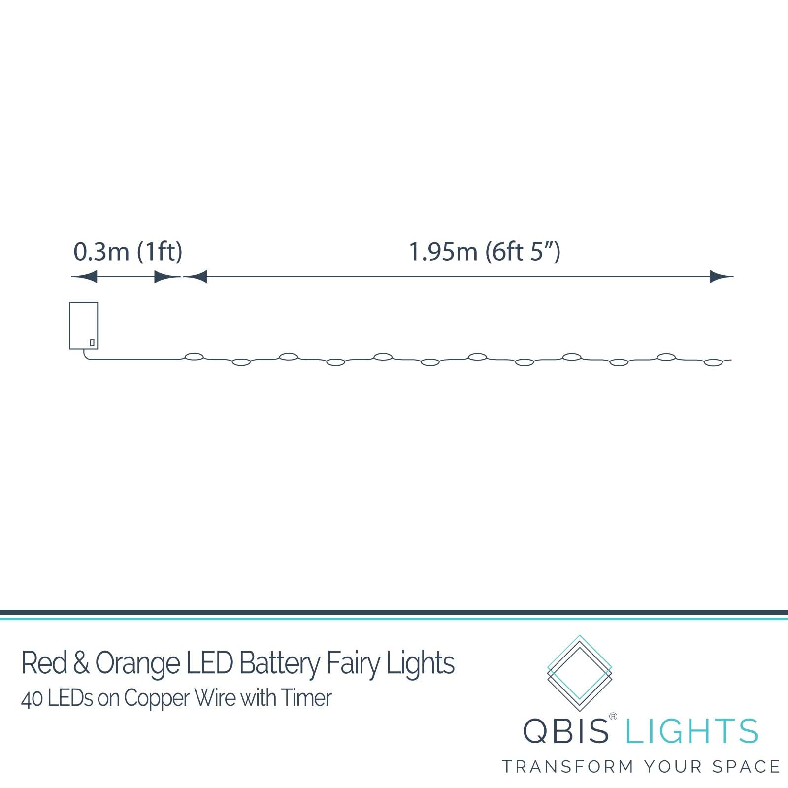 Qbis Battery Powered Fairy Lights For Bedroom, 40 Led Lights, Battery Operated String Lights For Christmas, Halloween Decorations, 6Hr Timer Mode, Red, Orange, Yellow Fairy Lights