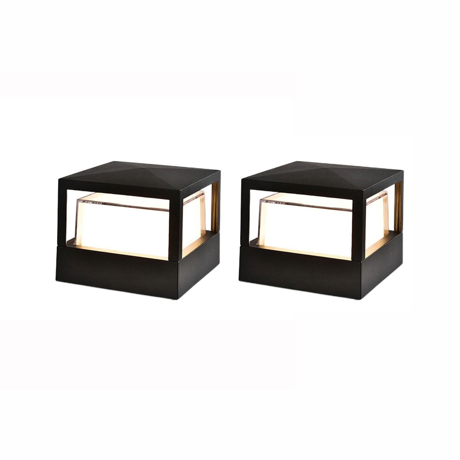 Dahgeo 2 Pack Black Outdoor Post Cap Light - Modern Energy Saving Aluminum Pillar Lamp