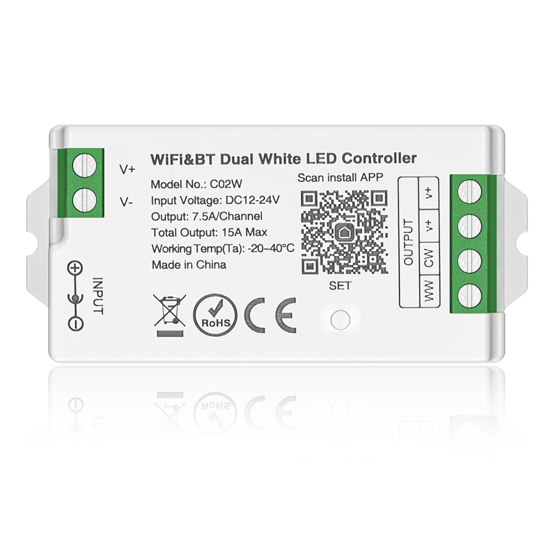 Btf-Lighting C02W Cct Pwm (+ Cw Ww) 3Pin Led Strip Color Temperature Led Strip Dual White 2.4Ghz Tuya Wifi Group Controller Alex