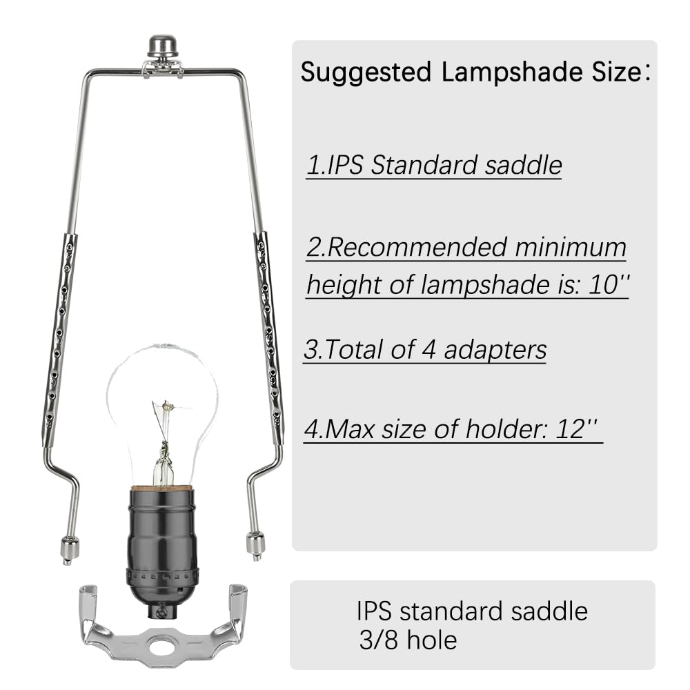 8 9 10 11 12 Inch Lamp Shade Harp Holder, Adjustable Lamp Harp Kit, Fit Both Standard Lamp Rod And E14 E26 E27 Light Base Uno Fi