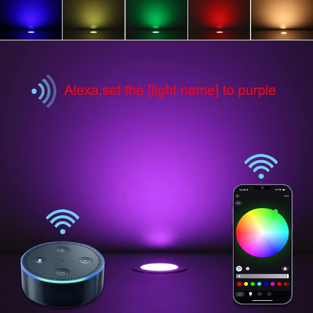 Sumaote LED Deck Light Kit, 30pcs WiFi RGBW Recessed Lights, IP67 Waterproof, Black, Model SUUD45B554WIFI