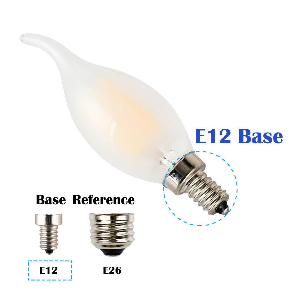 Opalray C35 6 Watts Dimmable Led Filament Bulb, E12 Small Base Candelabra Lamp, 2700K Warm White Light, Frosted Glass Shell, Fla
