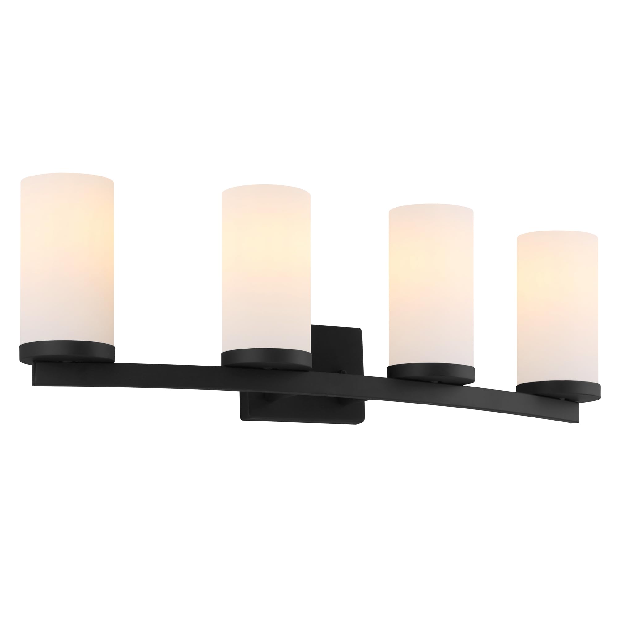 Design House Desta Vanity Light, 4-Light, Curved Bar Design, Frosted Glass Glow, Dimmable, Up/Down Mountable, E26 Socket, Black,