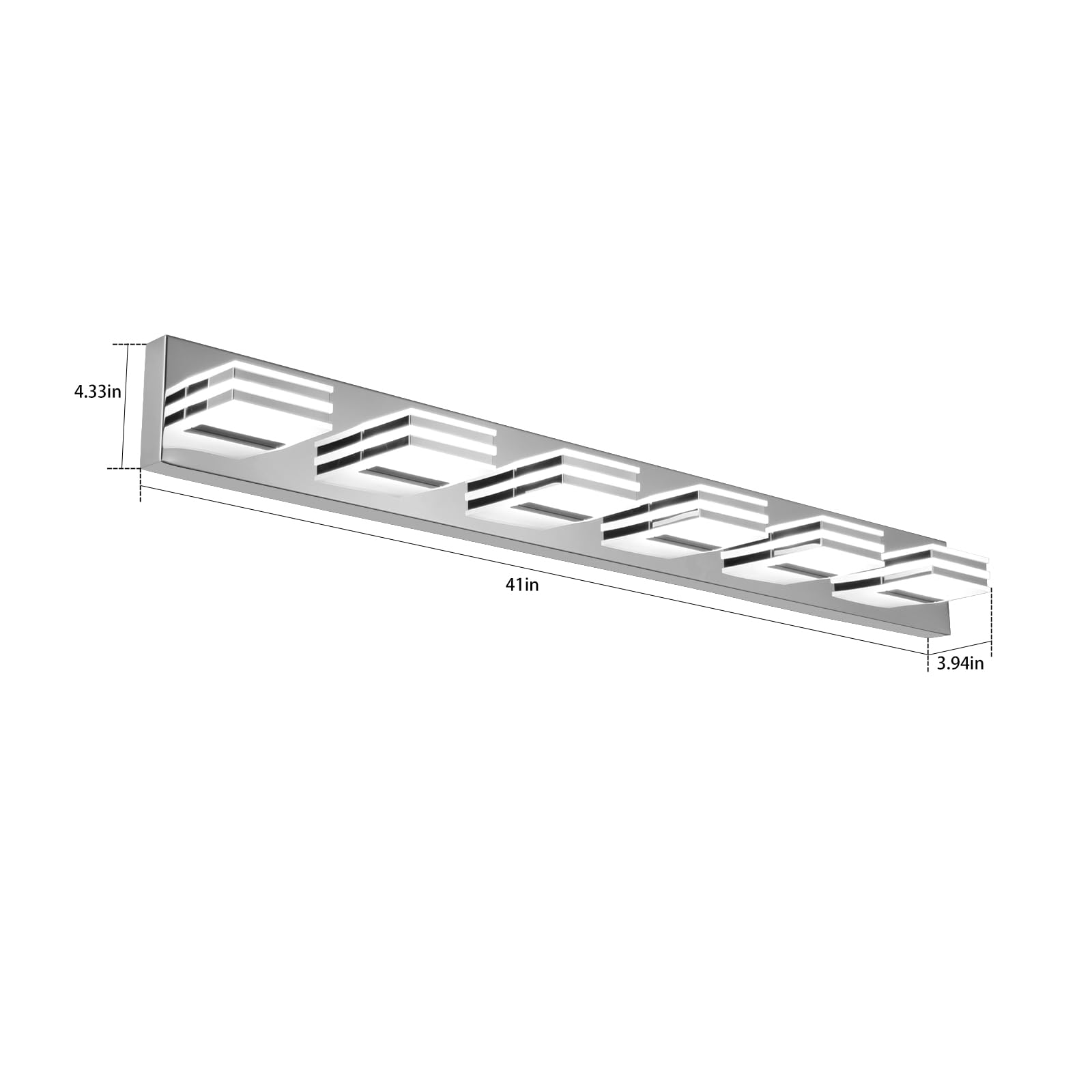 yumcrelect Modern Bathroom Light Fixtures 6-Light LED Vanity Bar 41-Inch Chrome Stainless Steel Model 6210