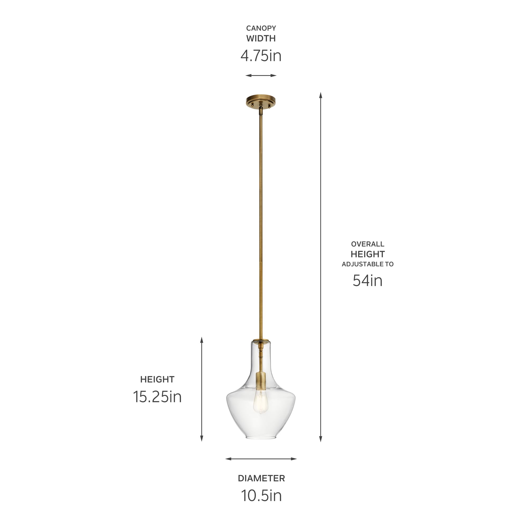 Kichler Everly 1-Light Pendant, Clear Glass, Natural Brass, 15.25in x 10.5in, Model 42456NBR