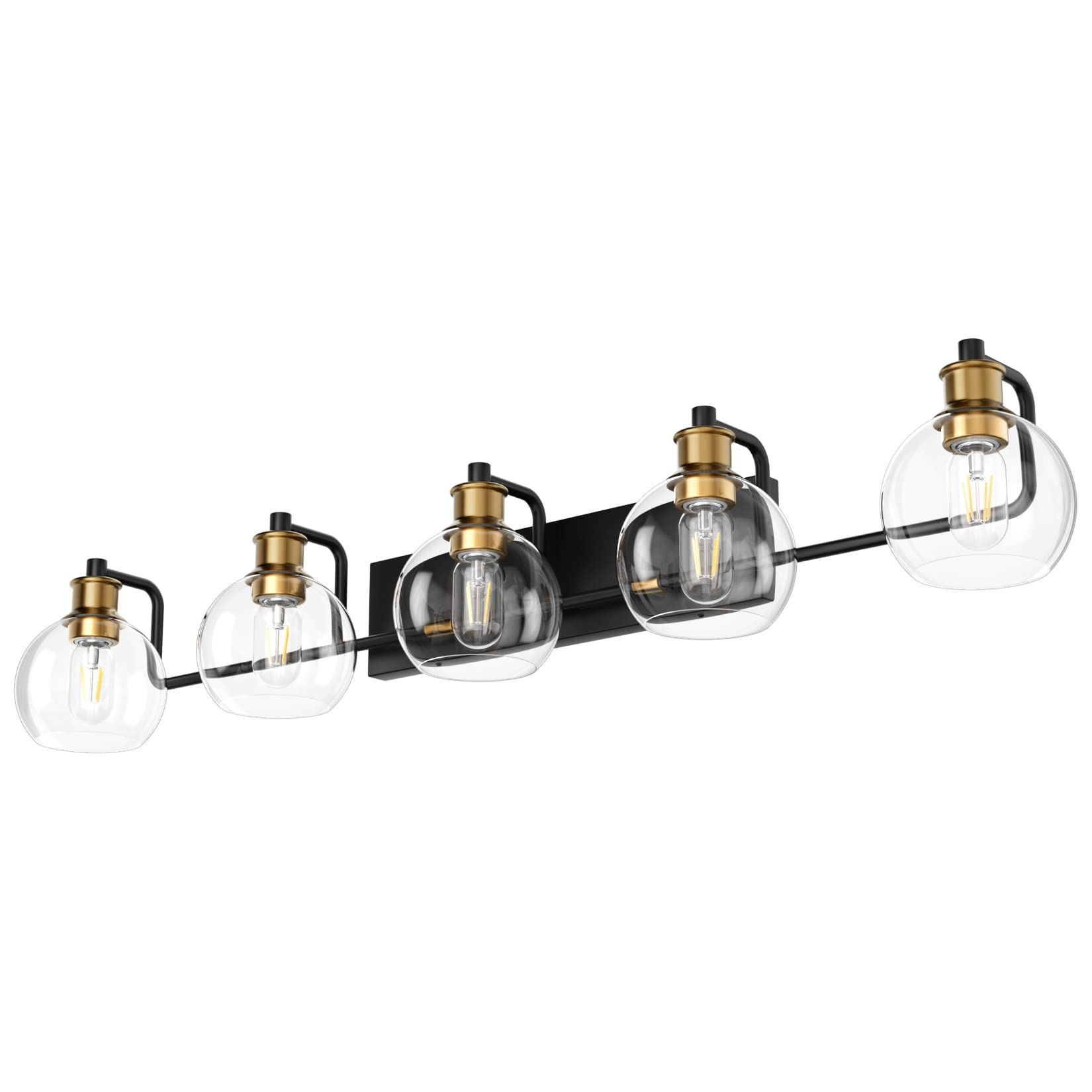 Tipace Vintage Vanity Light Fixture, 5-Light Industrial Bathroom Lighting, Metal, Black & Gold, Model L-7493-1