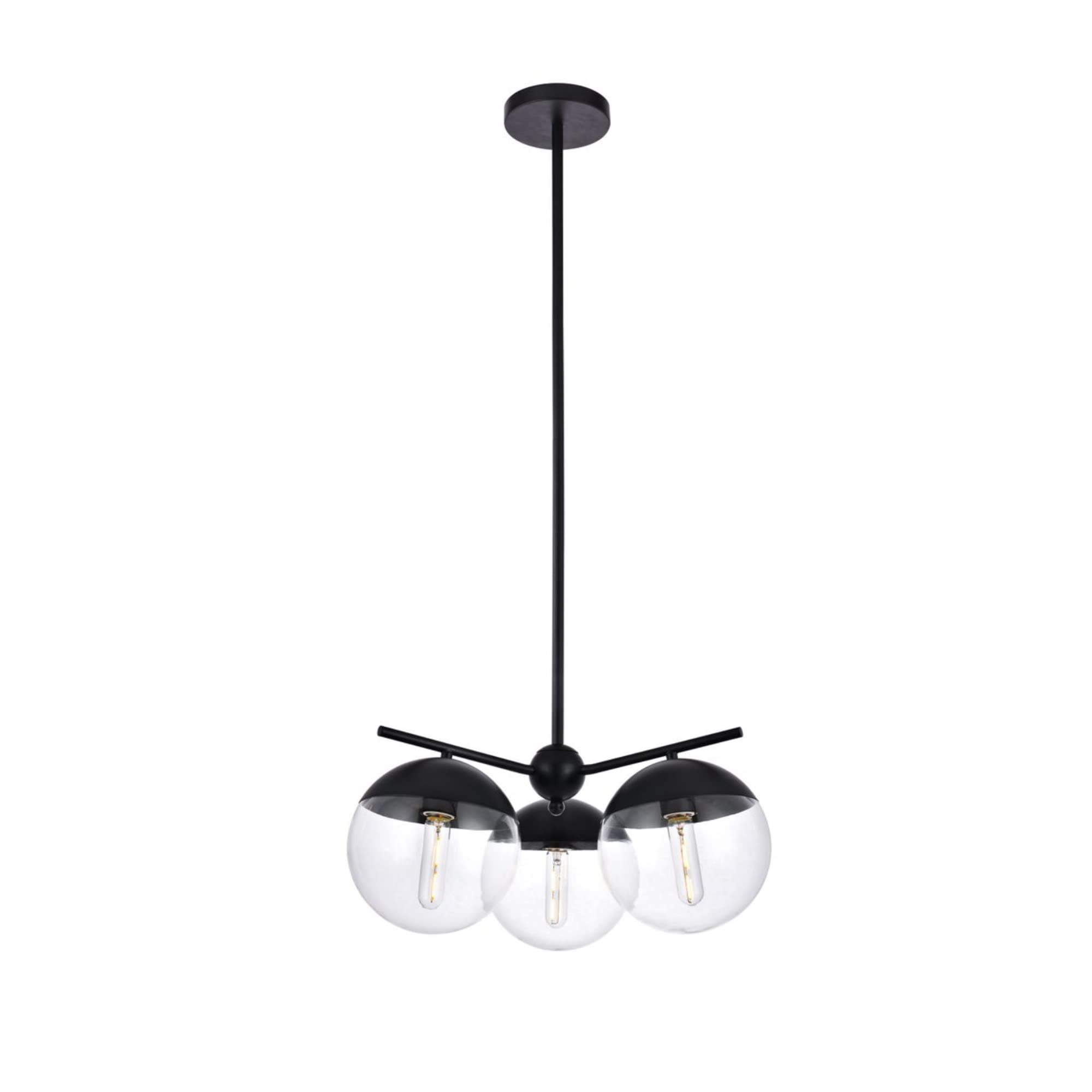 Living District Indoor Modern Home Decorative Bright Ceiling Eclipse 3 Lights Black Pendant with Clear Glass