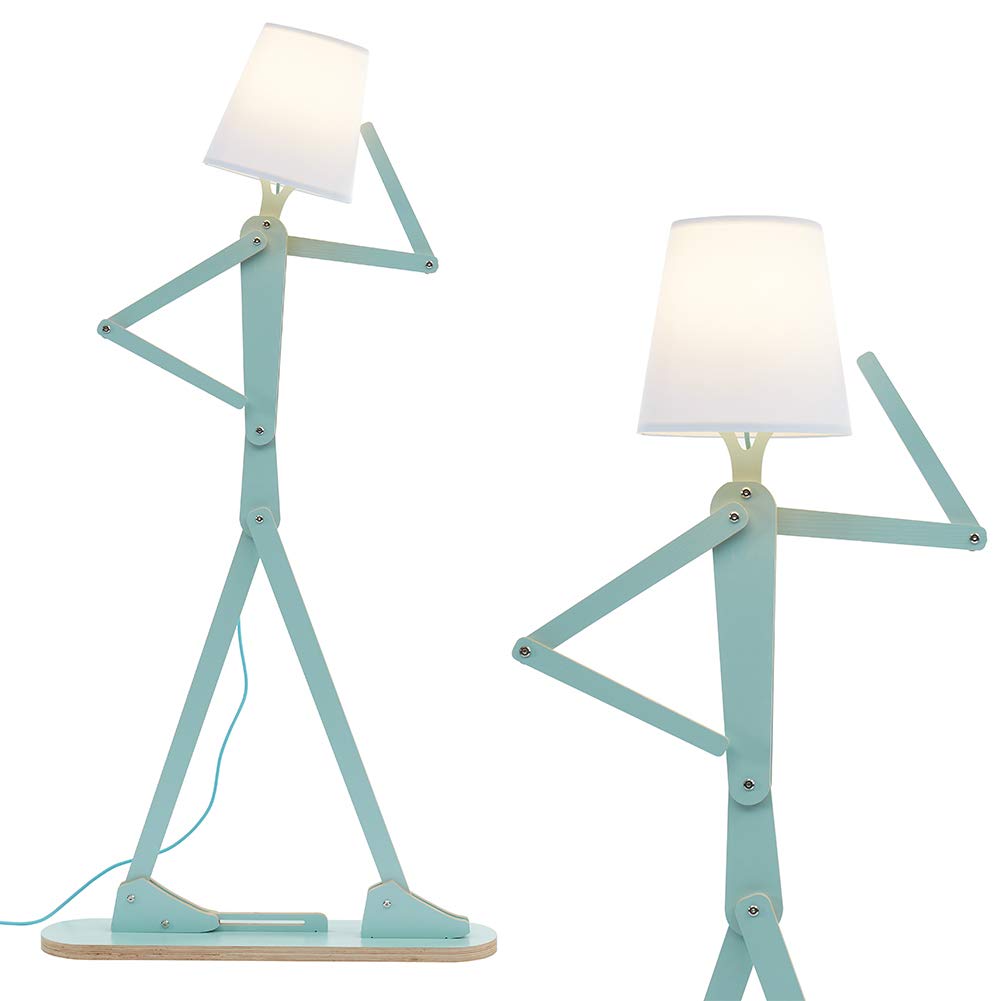 Hroome Cool Tall Decorative Floor Lamp Unique Aqua Blue Color Standing Adjustable Corner Reading Wood Lights For Living Room Kid