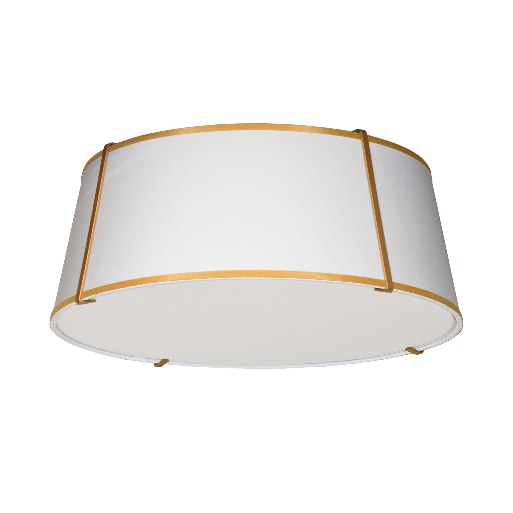Dainolite 4 Light Flush Mount Fixture, Fabric Shade, Gold Finish, Model TRA-224FH-GLD-WH