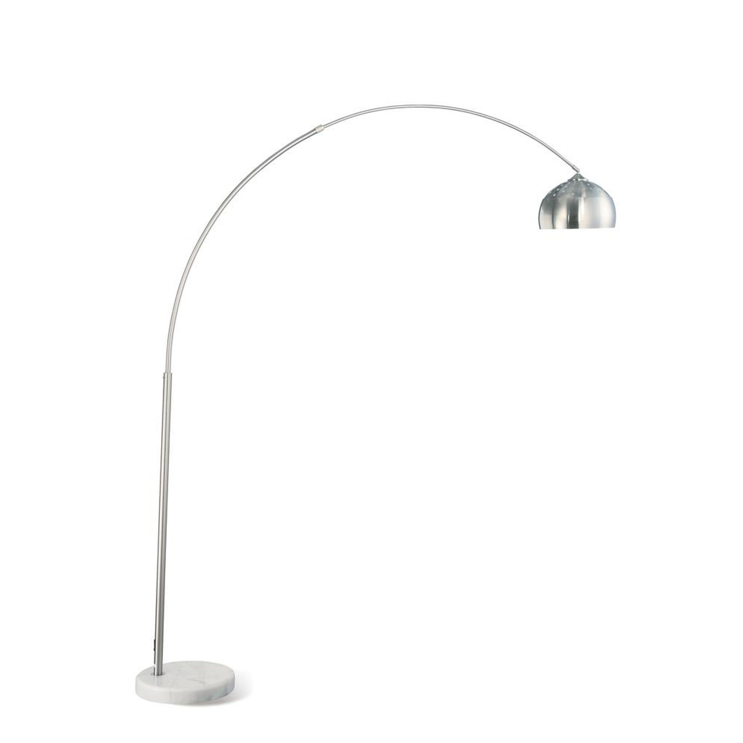 Benzara Floor Lamp - 85 in. Arched Body with Binary Switch, Marble Base, Chrome & White, Model BM302471