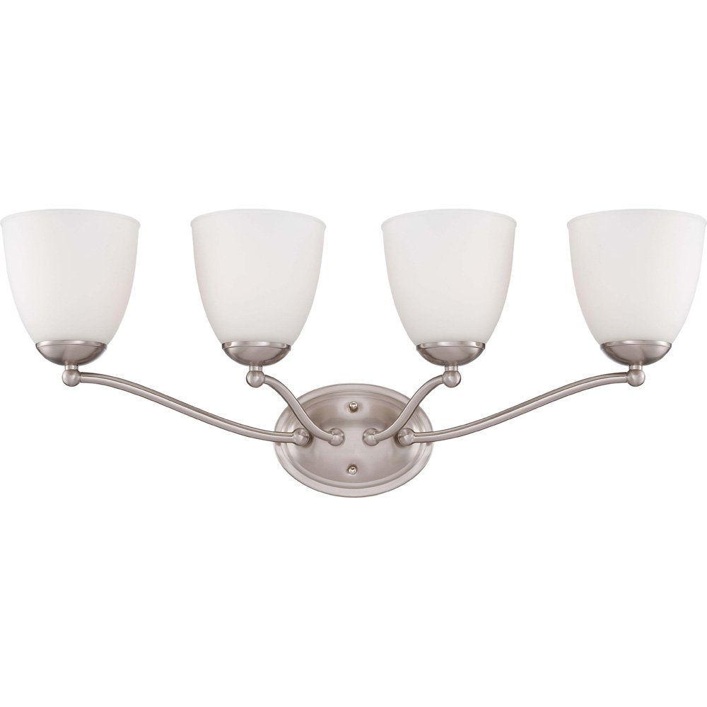 Nuvo Lighting 60/5034 Patton Four Light Vanity 100 Watt A19 Max. CUL Damp Location Frosted Glass Brushed Nickel Fixture