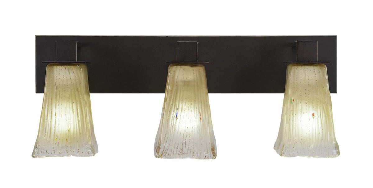 Toltec Lighting 583-Dg-630 Apollo 3 Light Bath Bar With 5&quot; Square Amber Crystal Glass, Dark Granite Finish